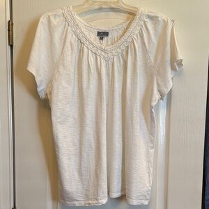 White Short Sleeve Top with Lace Detail, Size 2X